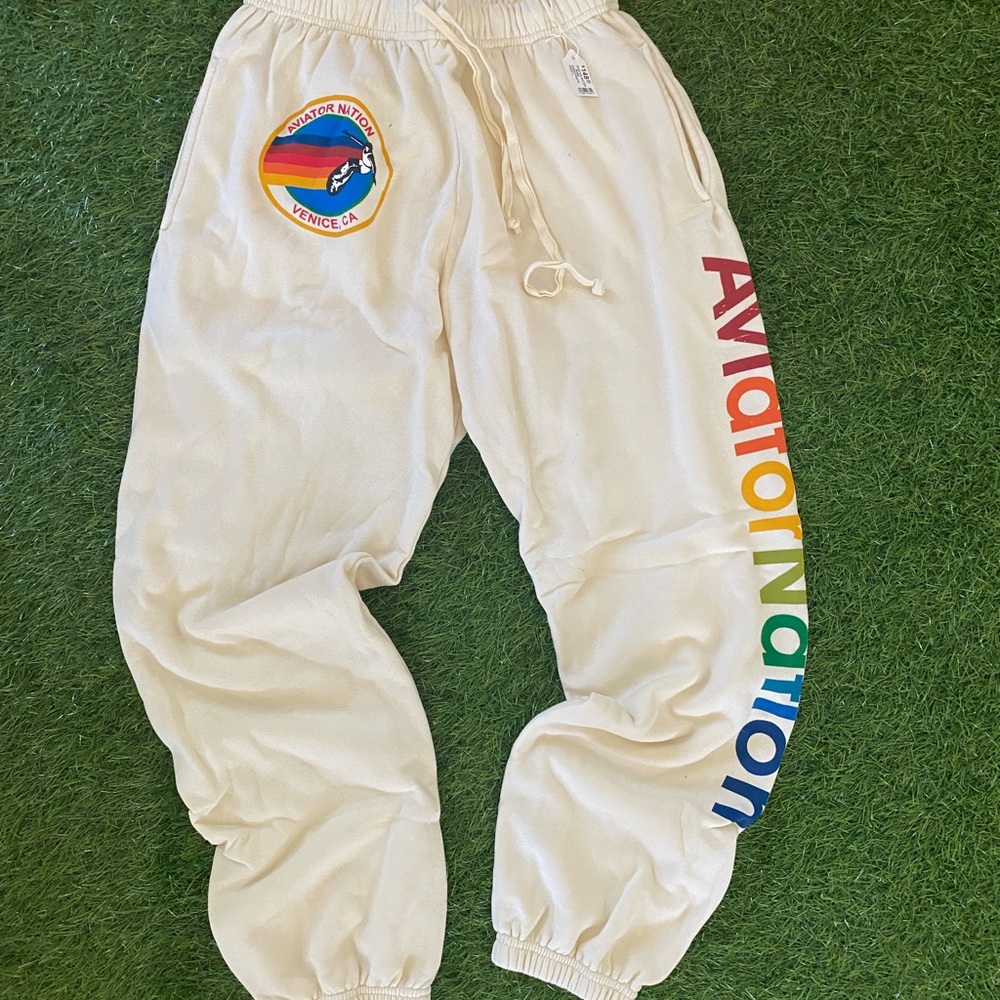 Aviator Nation Aspen Sweatpants in Vintage White -NWT